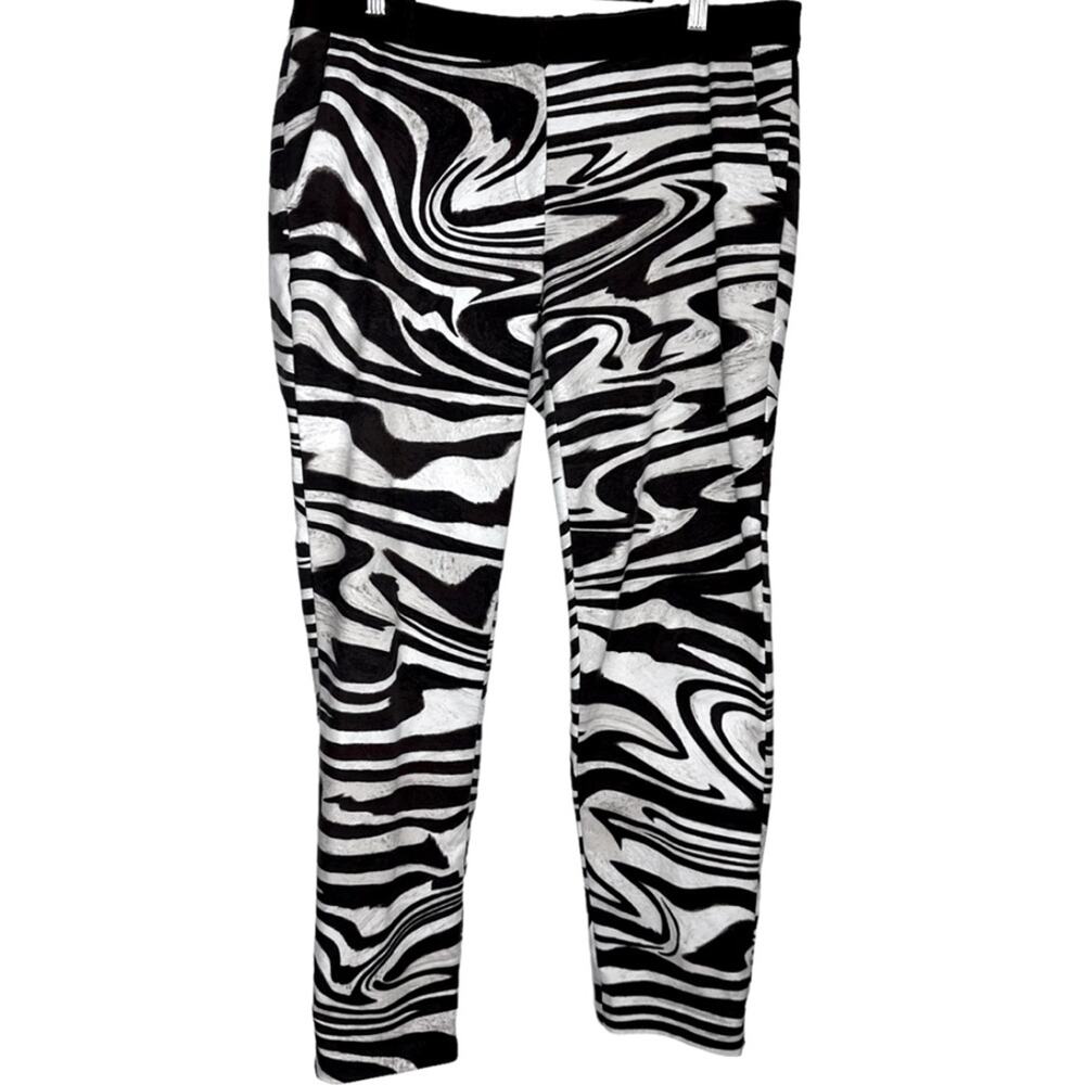 Michael Kors Zebra Print Cropped Pants Size 12 Brown Mid Rise Stretch